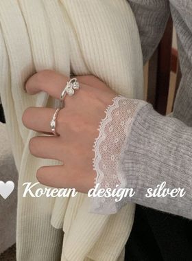 日系韩版2024款ins风银饰品 S925纯银精巧莲花莲蓬戒指叠戴指环女