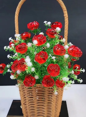 手工编织花篮diy编织品透明玫瑰花材料包满天星玫瑰花散珠子
