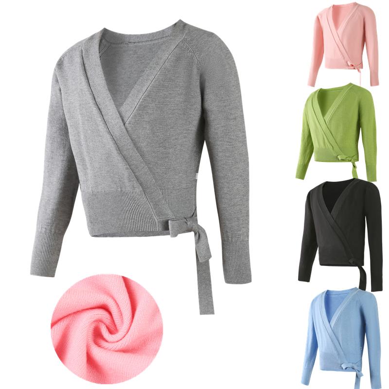 儿童舞蹈毛衣练功披肩开衫长袖上衣芭蕾舞针织衫外套系带保暖服装 - 图1