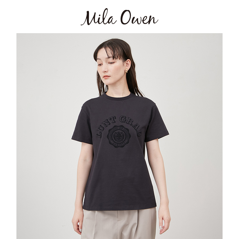 Mila Owen24春夏新品休闲简约字母徽章印花短袖T恤09WCT241112 - 图0