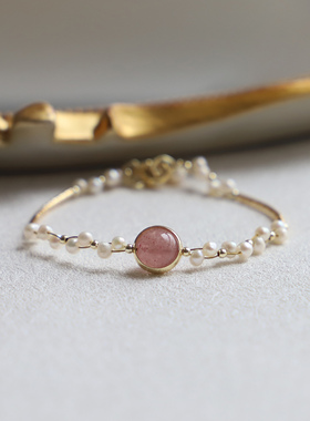 清野集新品手链恋桃花天然粉晶