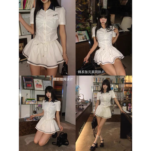 YO YO穿搭【元英妹妹】2025新夏季少女辣妹纯欲显瘦学院风衬衫 - 图0