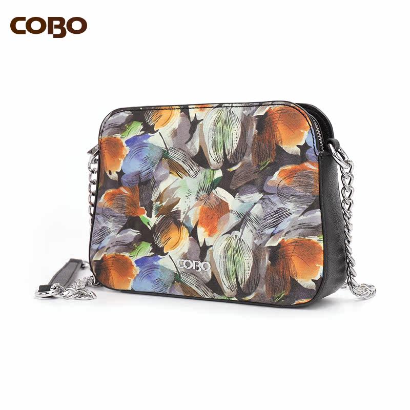 cobo /羚羊头层牛皮印花单肩斜挎包 COBO女士包袋