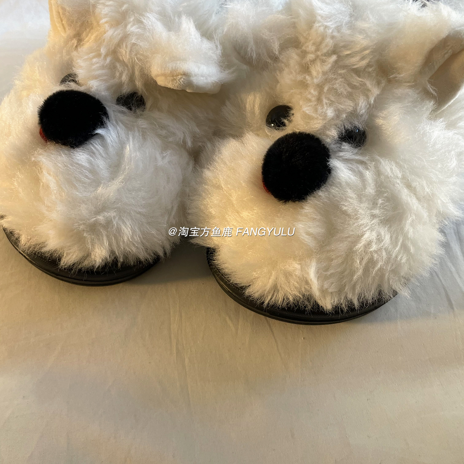 方鱼鹿 可爱小狗加绒保暖包跟拖鞋女2025秋冬季居家毛毛棉鞋外穿 - 图0