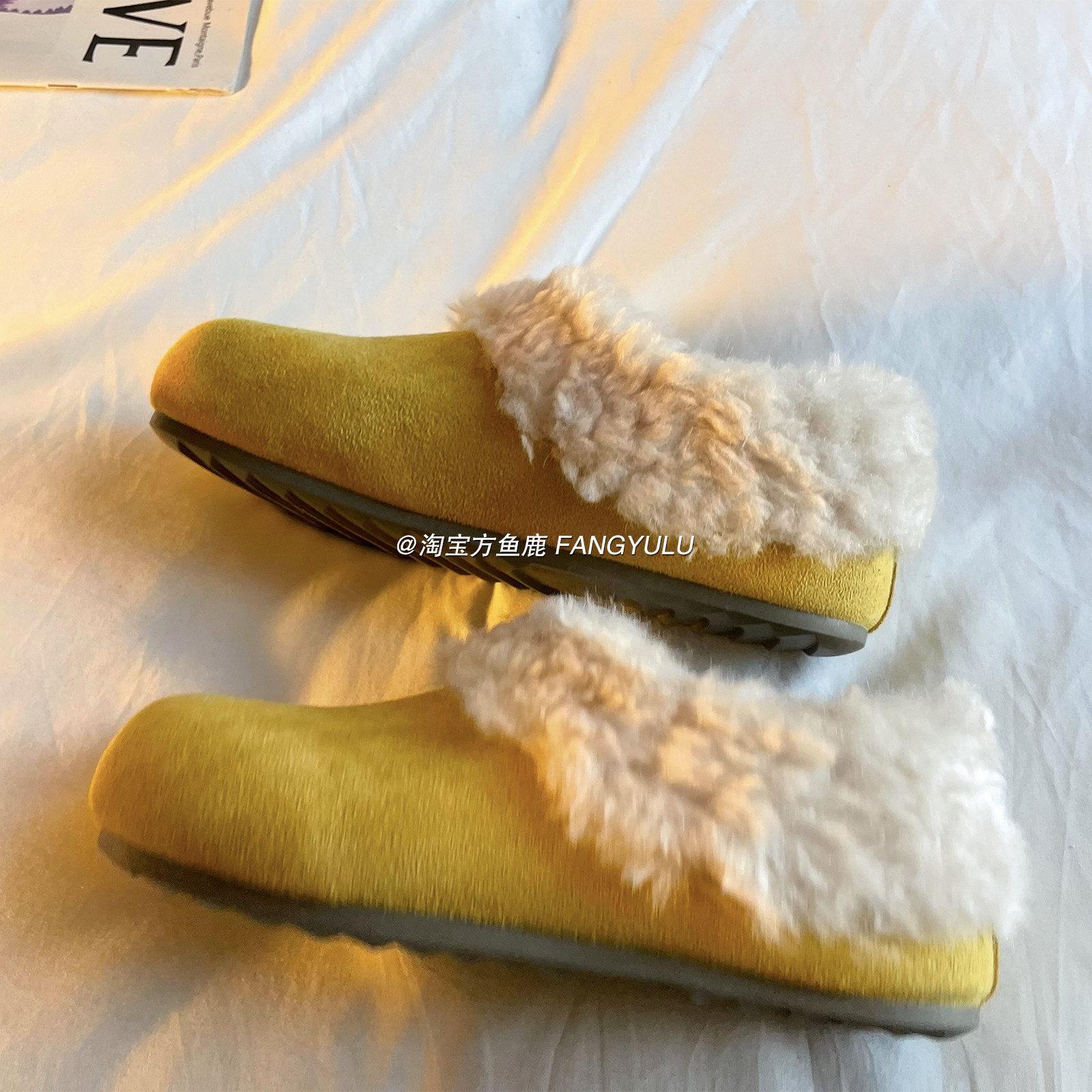 方鱼鹿 加绒保暖懒人毛毛鞋女款2025冬季一脚蹬鞋全包勃肯鞋棉鞋,淘宝优惠券,粉丝福利购,淘宝优惠卷