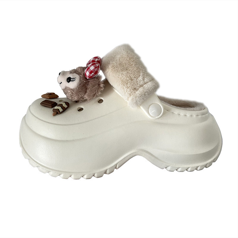 方鱼鹿 加绒包头洞洞鞋女外穿2025秋冬新款可爱松糕厚底毛毛拖鞋,淘宝优惠券,粉丝福利购,淘宝优惠卷