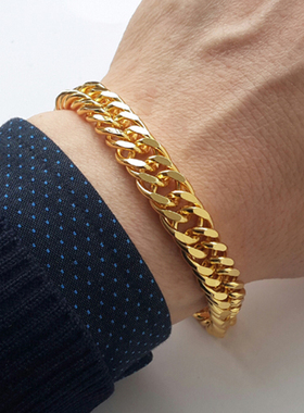 沙金圣骑士男黄铜镀金18k金手链