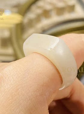 ROYAL珠宝新疆和田玉籽料扳指带洒金皮优雅知性温润细腻中式搭配