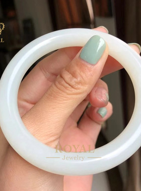 ROYAL珠宝新疆和田玉籽料手镯正装小圆条温润细腻送妈妈长辈节日