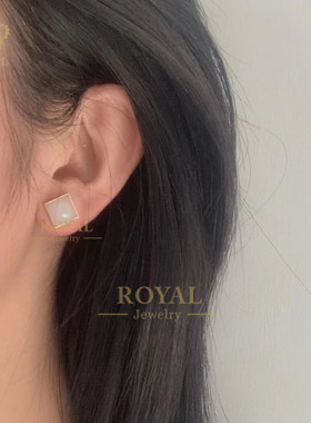 ROYAL珠宝新疆和田玉耳钉中式风格18K金镶嵌日常佩戴送老婆妈妈礼