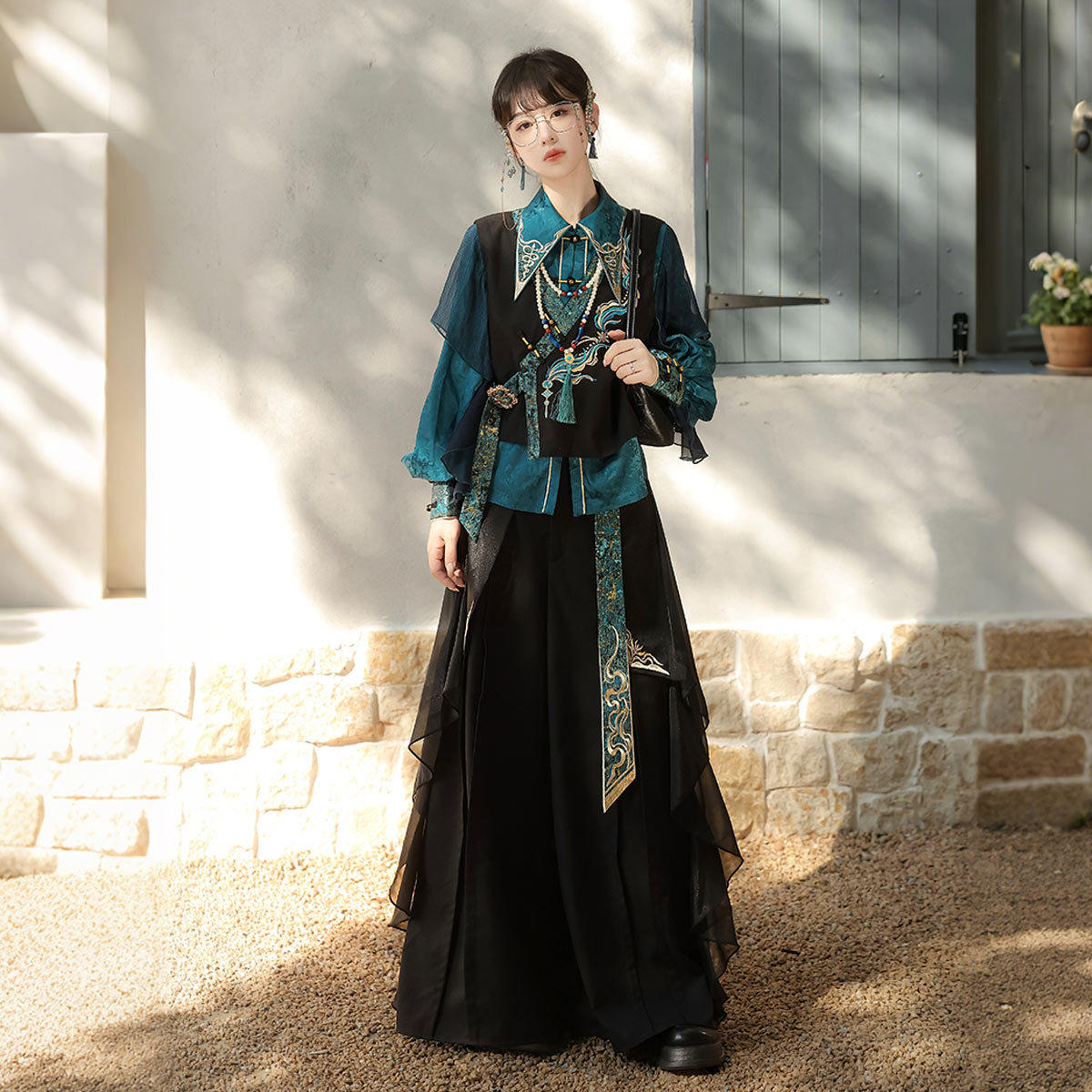 青鸾羽 原创新中式改良阔腿裤女装宽松国风长裤上衣套装秋季汉服,淘宝优惠券,粉丝福利购,淘宝优惠卷