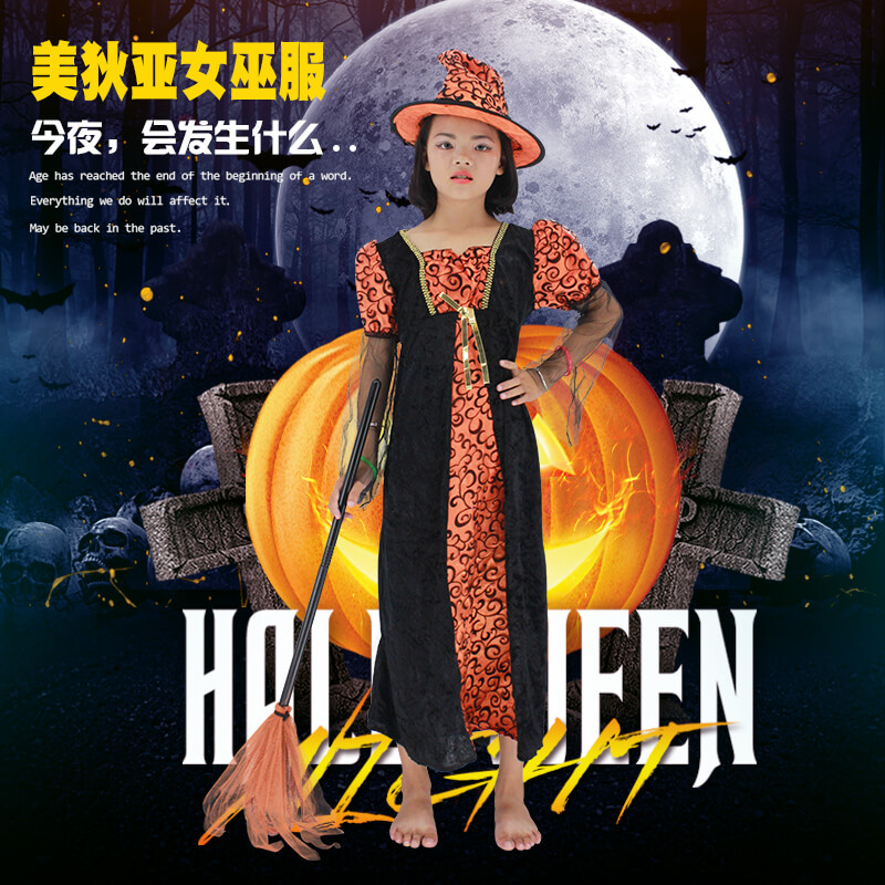 万圣节女童服装哥特式吸血鬼衣服女巫演出服牛角恶魔南瓜角色扮-图2