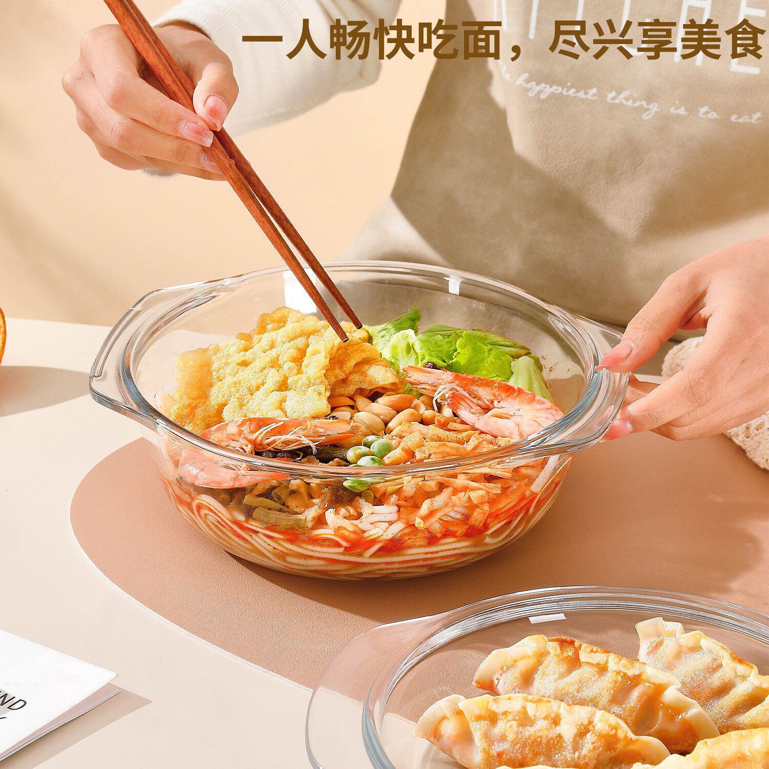 汤面碗带盖玻璃碗耐高温家用大号盆微波炉加热器皿盘蒸蛋羹专用碗
