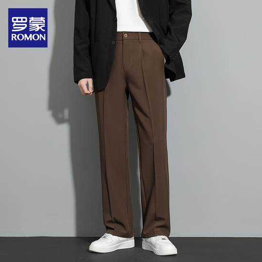罗蒙黑色西装裤男士秋冬垂感宽松直筒小西裤潮流休闲高级阔腿长裤