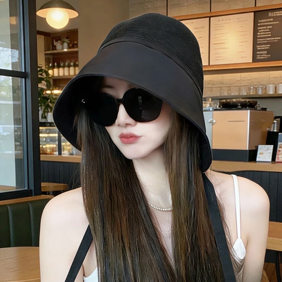 大檐水桶帽子女夏季遮脸防晒帽防紫外线渔夫帽出游草帽