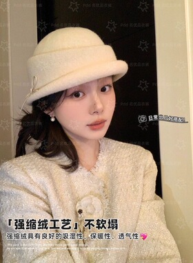 赫本风礼帽女秋冬气质优雅法式复古渔夫帽女显脸小时尚留洋千金帽