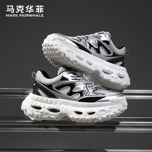 马克华菲男鞋2025新款增高厚底休闲运动鞋子秋季透气轮胎老爹潮鞋 - 图2