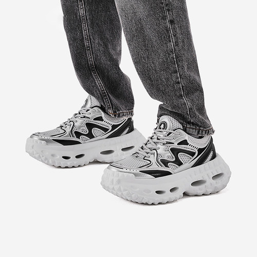 马克华菲男鞋2025新款增高厚底休闲运动鞋子秋季透气轮胎老爹潮鞋 - 图3