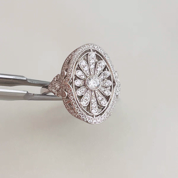 Korea Dongdaemun S925 all-over sterling silver fireworks luxury luxury fashionable party ring