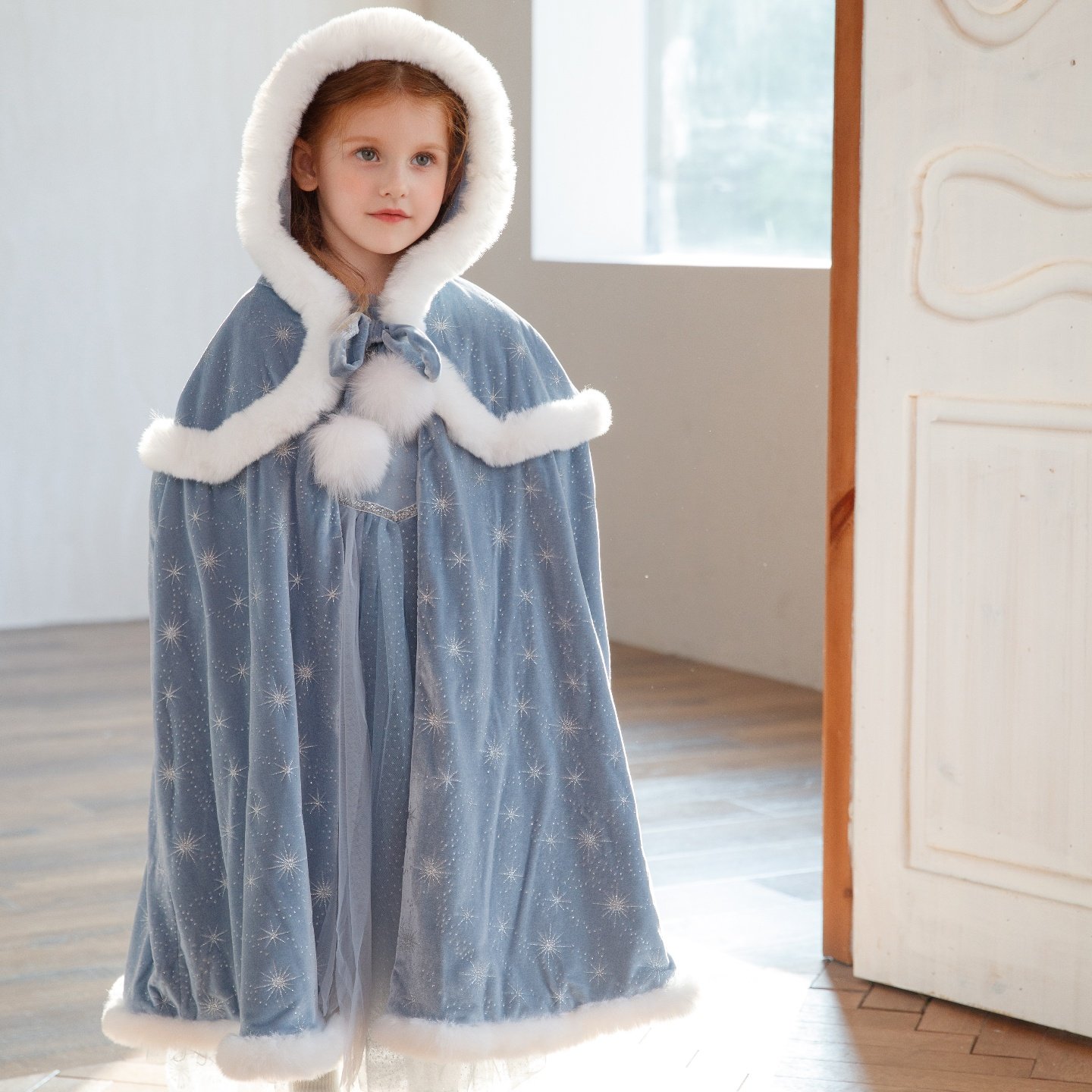 秋冬艾莎公主斗篷女童加绒防风保暖圣诞儿童披肩外套宝宝外出披风,淘宝优惠券,粉丝福利购,淘宝优惠卷