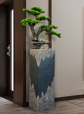 迎客松客厅流水巧娜树脂喷泉摆件