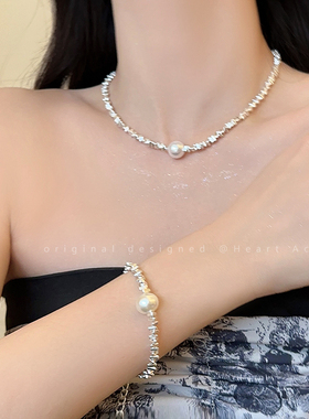 轻奢高级感碎银子珍珠项链