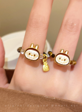 虎眼石小怪兽串珠戒指女轻奢高级感精致食指戒小众独特学生党指环