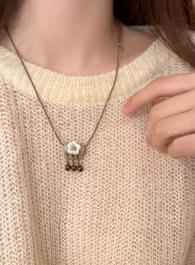 新中式复古陶瓷蝴蝶吊坠项链女