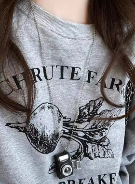咔嚓闪光照相机单反项链女日系潮酷蹦迪长款毛衣链嘻哈个性配饰男