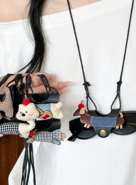 可爱卡通腊肠狗长款墨镜挂绳项链女高级感挂脖便携眼镜夹收纳配饰