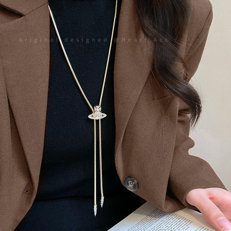 西太后土星流苏项链女轻奢高级感气质毛衣链长款可调节个性卫衣链 - 图2