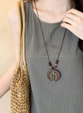 新中式禅意圆环麻绳项链女2025新款复古长款毛衣链波西米亚风配饰