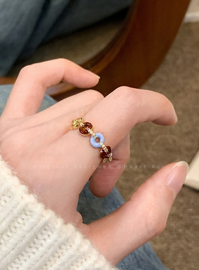 复古滴釉圆环戒指女法式轻奢高级感食指戒小众设计学生党开口指环