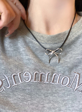 韩系个性蝴蝶结项链女款轻奢高级感锁骨链2025新款小众毛衣链配饰