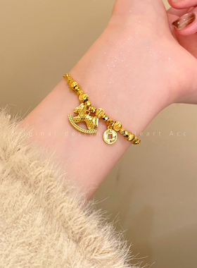 马上来财！金色碎冰冰小马手链女2025新款轻奢高级感气质大气手饰