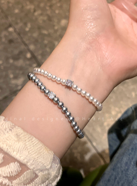 法式真多麻珍珠叠戴手链女时尚高级感百搭手串轻奢设计感手饰配饰