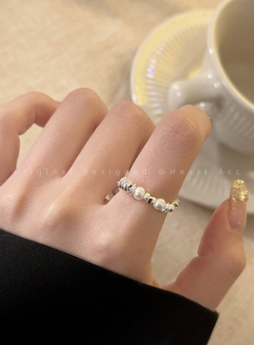 不规则碎银子珍珠戒指女轻奢小众