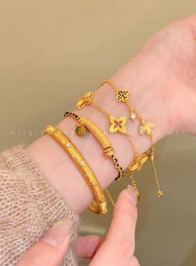 中古风金色拉丝五花手链女轻奢高级感不掉色手镯小众设计复古手饰