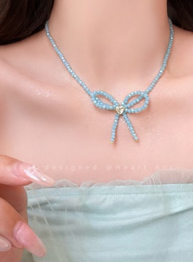 甜心出逃！蝴蝶结水晶锆石串珠项链女小众设计感锁骨链甜美脖颈链