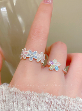 彩色锆石小花戒指女春夏新款氛围感百搭指环小众设计高级感食指戒