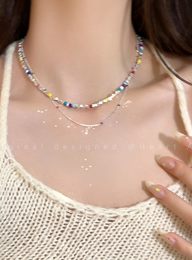 碎银子串珠彩色高级感锁骨链
