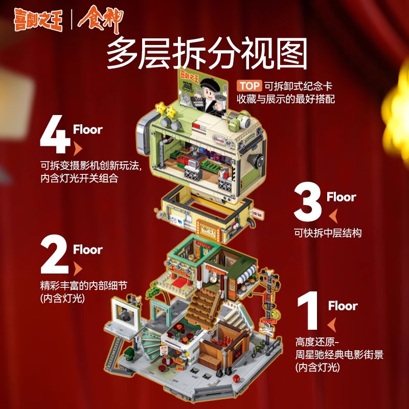 【新品】森宝积木史提芬周的片场周星驰经典电影积木拼装玩具摆件