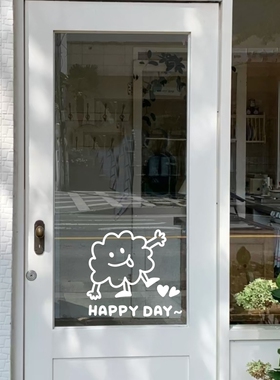 卡通开心的小人enjoy life happy day lucky英文镜子玻璃门贴纸