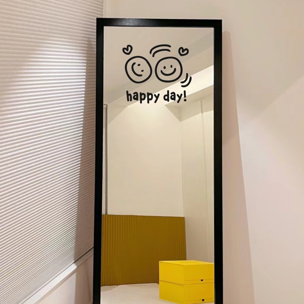 一对可爱笑脸happy day创意玻璃门橱窗镜子窗户装饰贴纸 可定制,淘宝优惠券,粉丝福利购,淘宝优惠卷