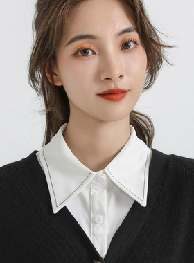 2023新春夏衬衫领女时尚白色雪纺