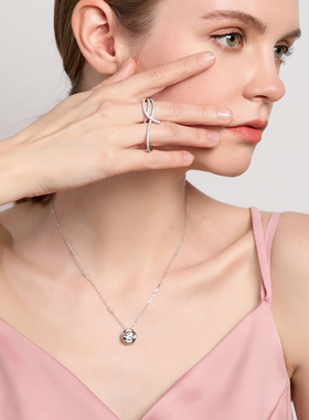 YINGBOO S925银日常百搭极简圆形大钻跳动的心锆石纯银项链吊坠女