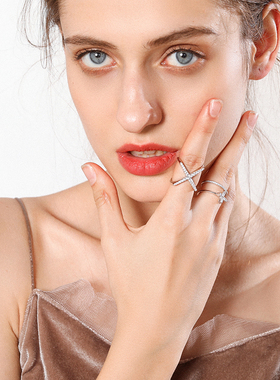 重工交叉排钻欧美风轻奢开口戒指