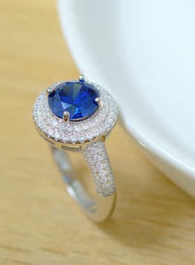 极简进口彩宝锆石蓝钻纯银戒指