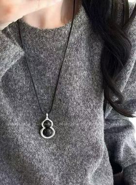 毛衣链原创气质小众黑曜石吊坠子