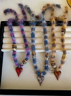 小众设计复古毛绒项链毛衣链撞色